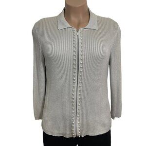 DRAPER'S & DAMON'S Elegant Women's Luxury Cardigan Large Silver/Grey Embellished